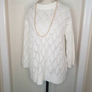 white crochet knit sweater